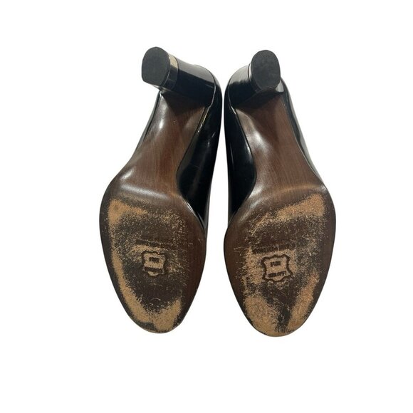 Stuart Weitzman Peep Toe Block Heel Size 8.5 M Black Patent Leather - Picture 5 of 8